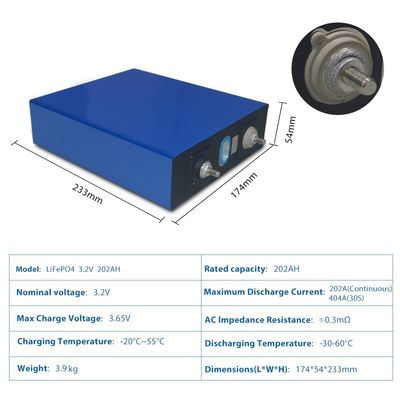 Niestandardowe akumulatory litowo-jonowe 3,2 V 202 Ah 4 kg ogniw pryzmatycznych Deep Cycle lifepo4