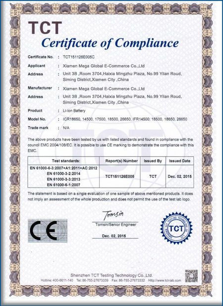 Chiny Xiamen Maigao global e-commerce Co., Ltd Certyfikaty